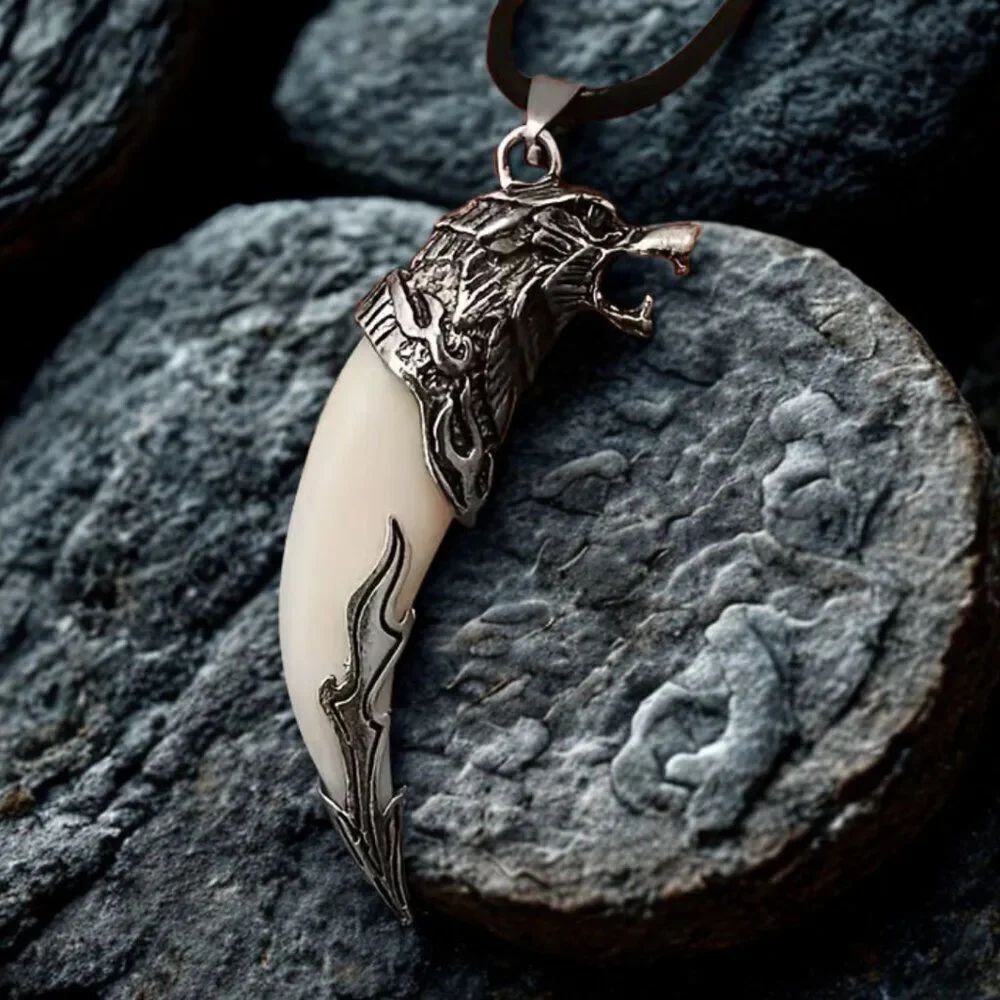 Norse Wolf Tooth Pendant Necklace Celtic Wolf Amulet Norse Wolf Mythology Unisex